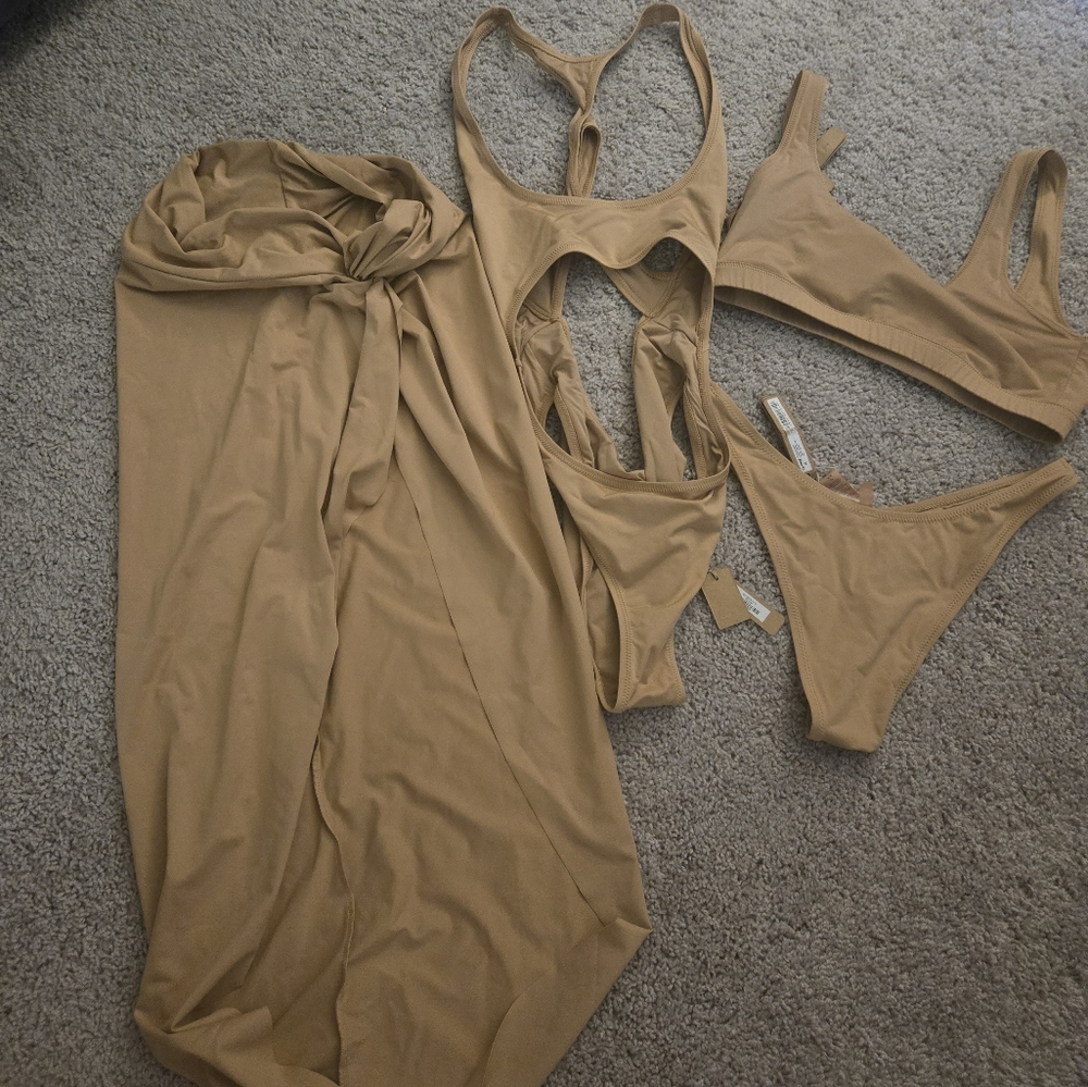 SKIMS Tank Bikini Set MONIKINI Swimsuit with Sarong Skirt  All OCHRE